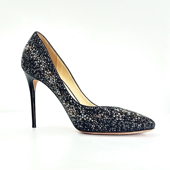 Jimmy Choo Crystal Collection Round Toe Swarovski Embellished Pumps Blac… - Picture 3 of 12
